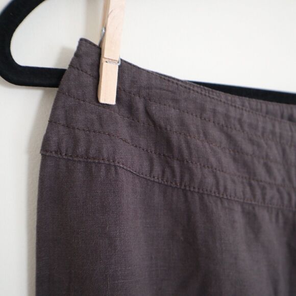 Weekend Max Mara US 8 Fit W13 Linen Wide Leg Cropped Trousers Brown Side Zip - Picture 5 of 10